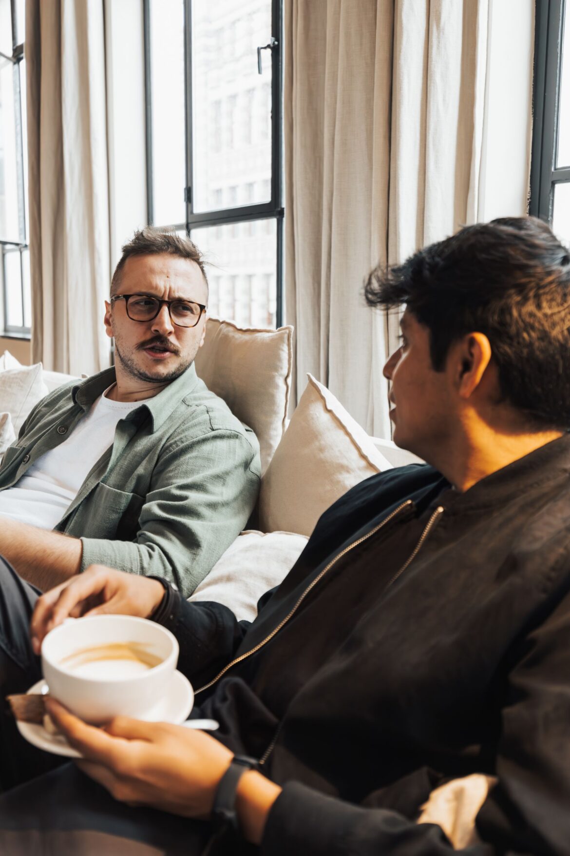 Two people having coffee