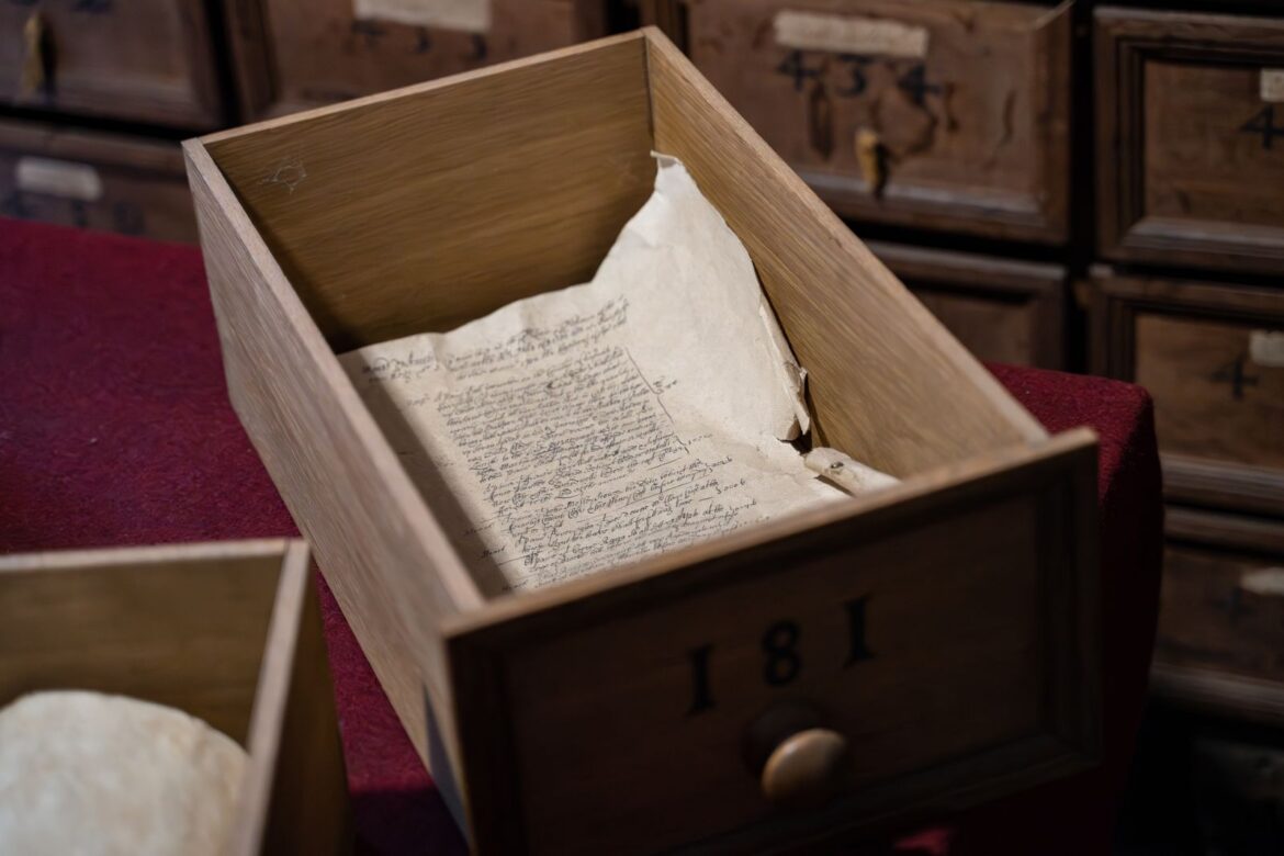 Old papers in archive drawer