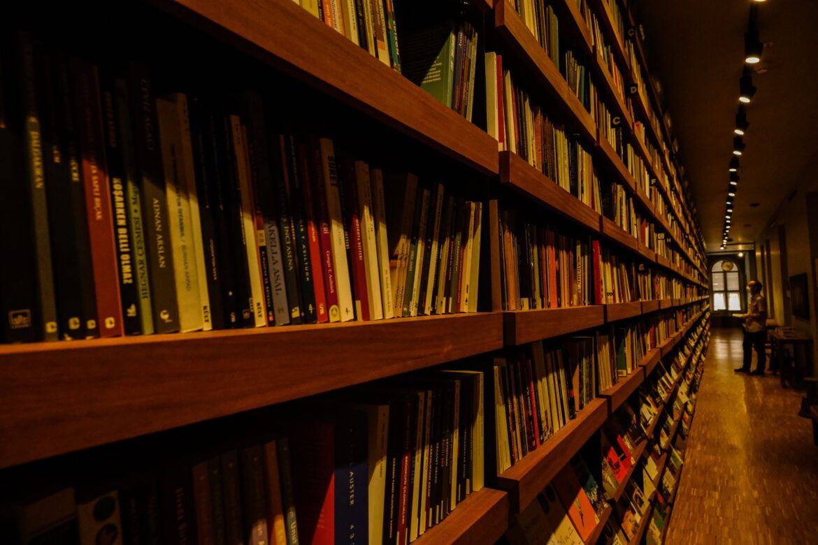 Bookstore shelves with books