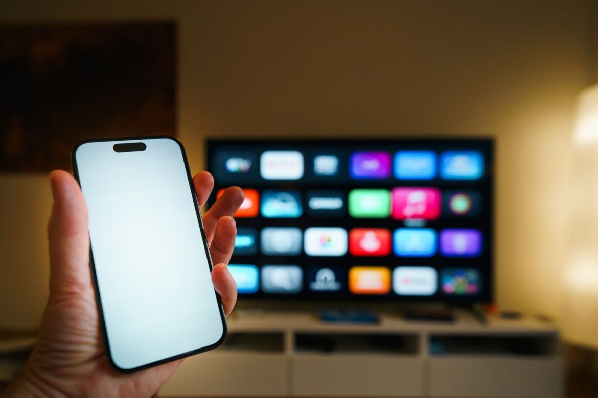 A modern living room with a smart TV