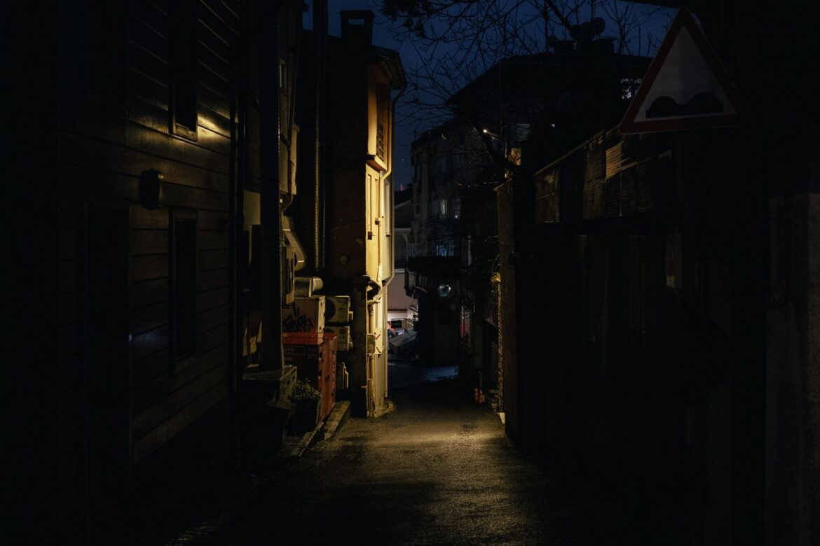 Dark narrow alley at night