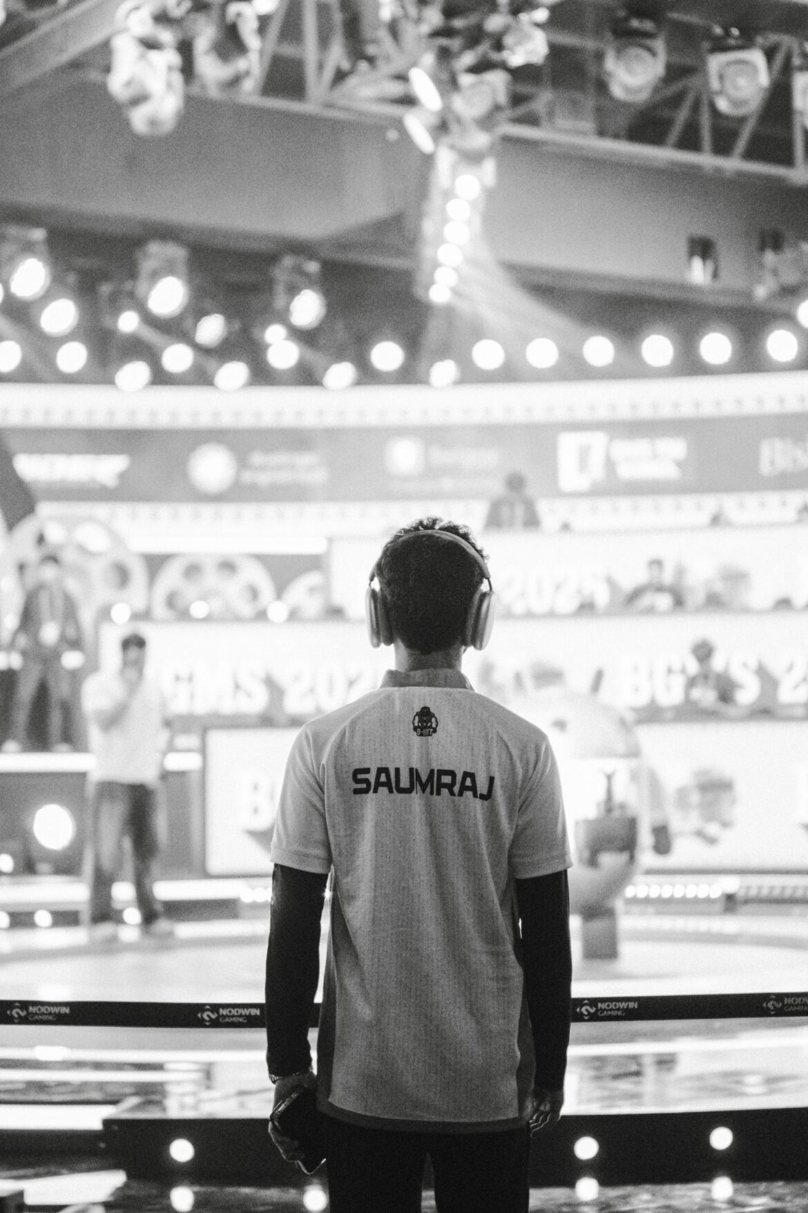 Professional gamer on esports stage