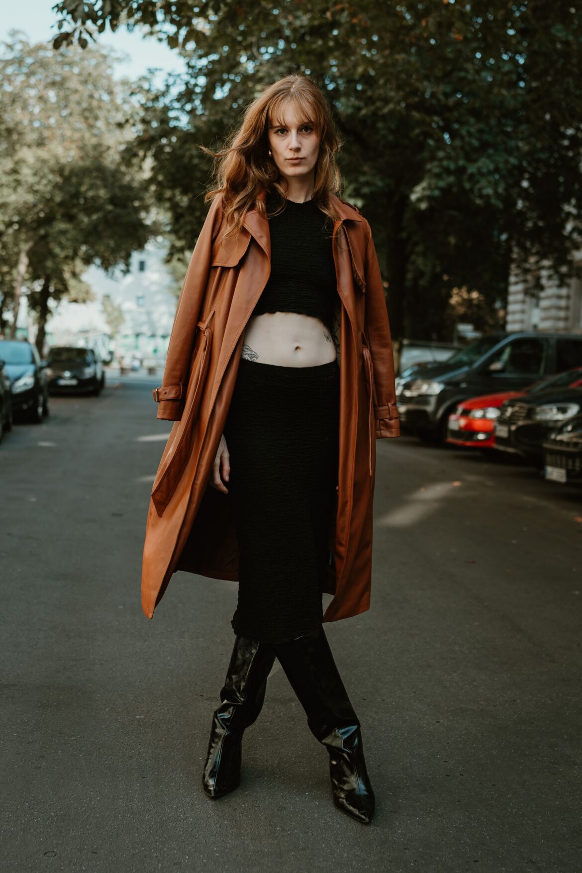 Fashionable model in urban street setting