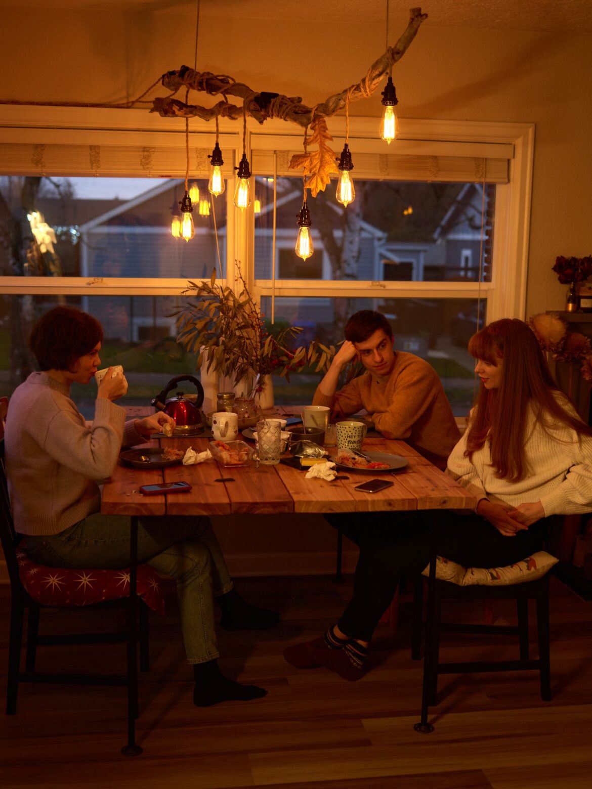 Friends dinner at house table