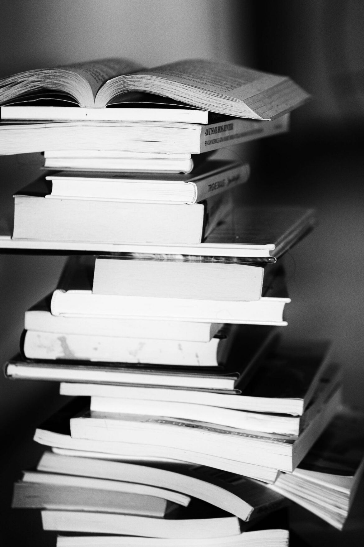 A stack of books in a library
