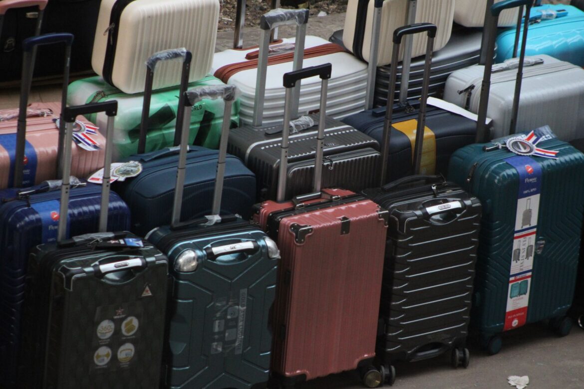 A collection of modern suitcases lined up