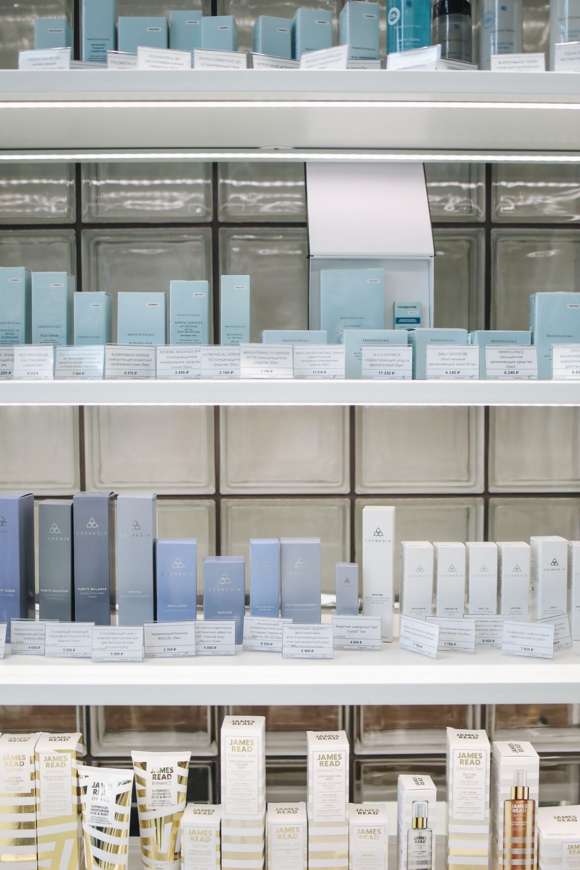 Beauty products on retail shelves, representing Olive Young dominance in Korean beauty retail