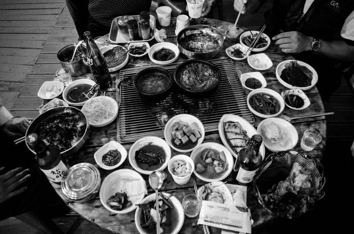 A Korean meal table with side dishes