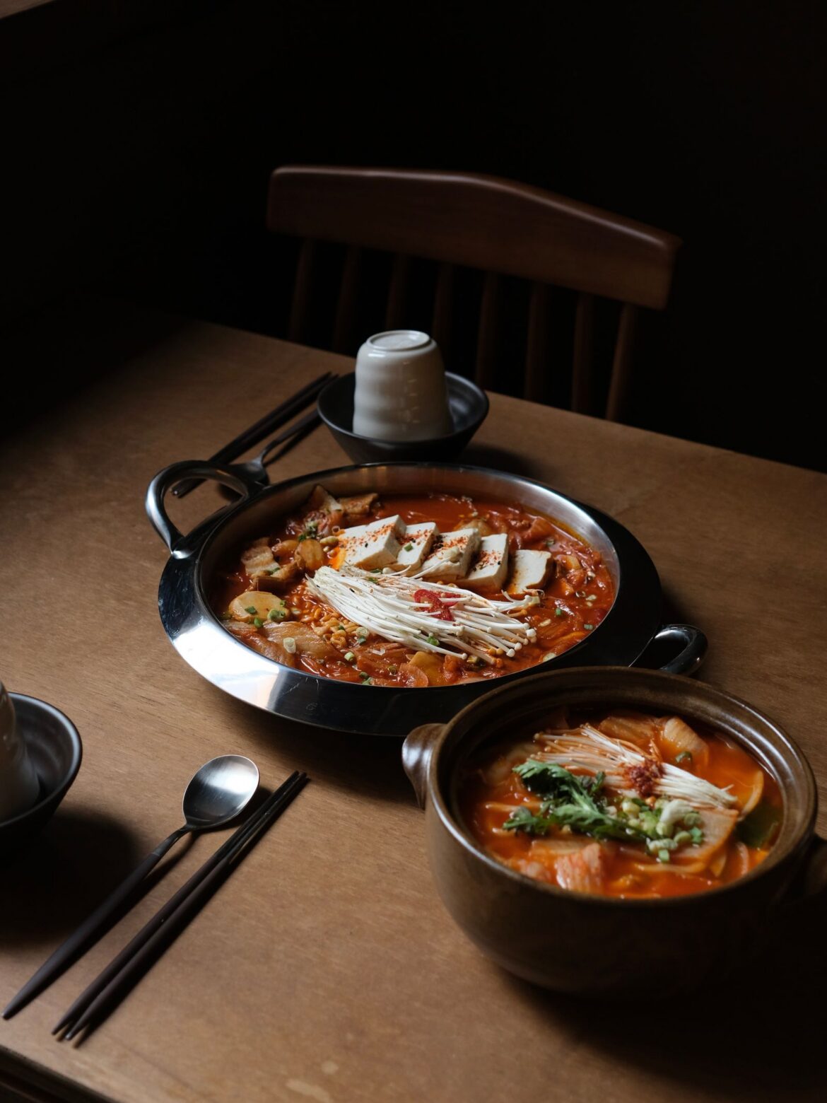 Savory Korean hot pot with tofu mushrooms and vegetables