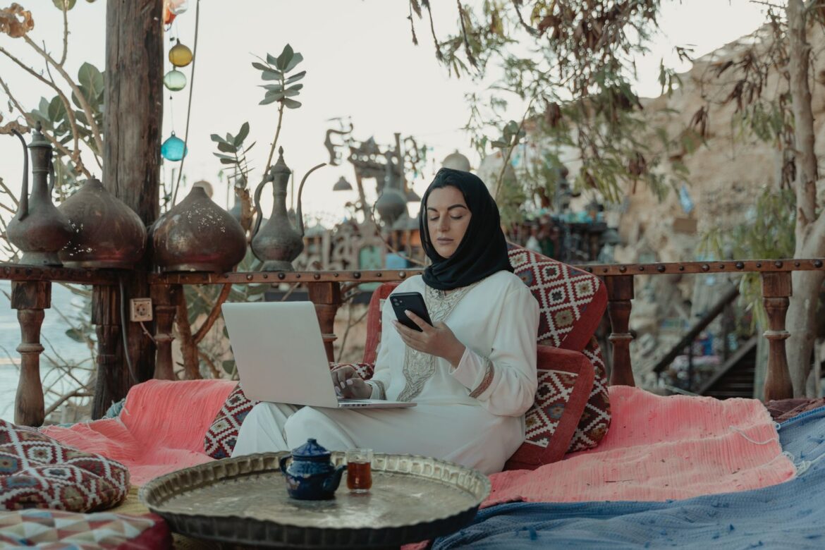 A person working remotely as a digital nomad