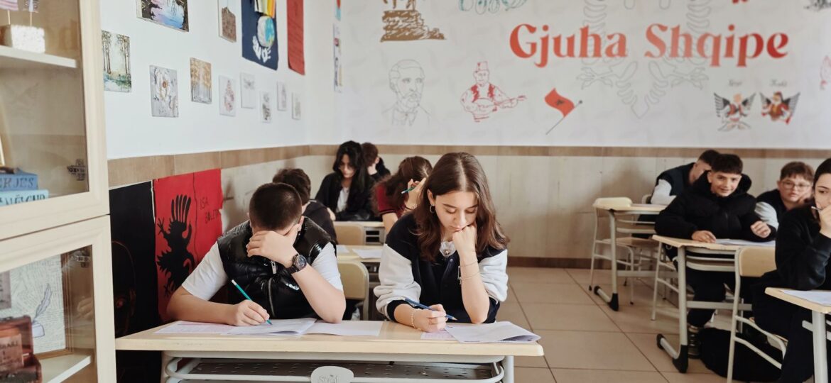 Students studying in a language classroom