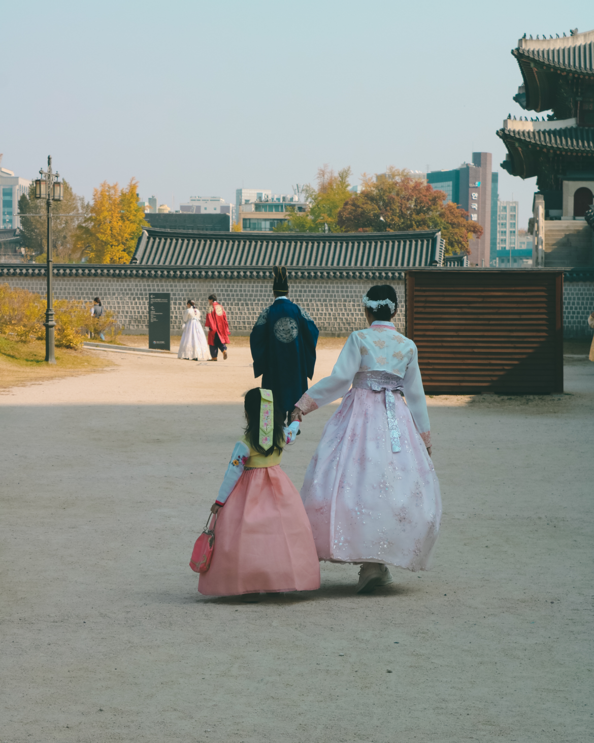 Traditional Korean hanbok walk