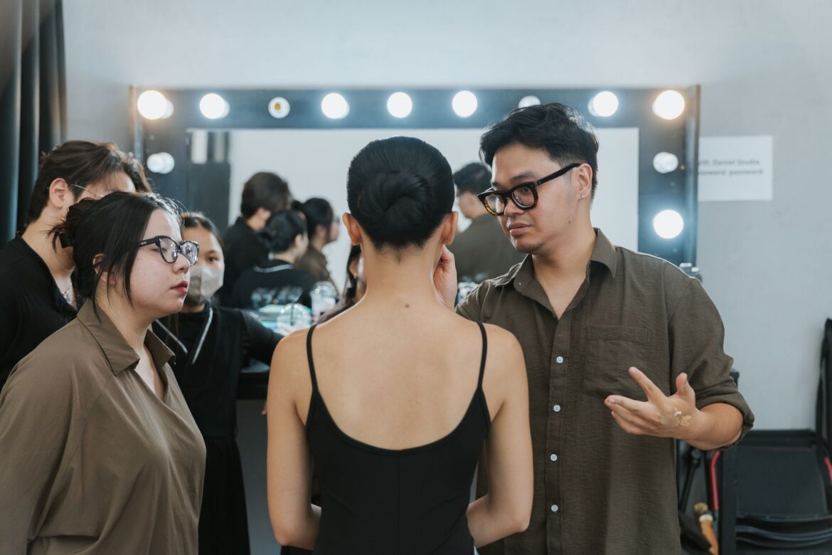 Backstage preparation in a fashion studio