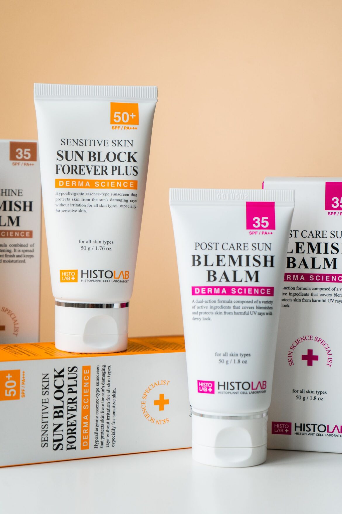 Assorted skincare products with sunblock