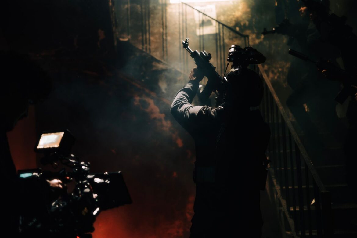 Action movie scene filming