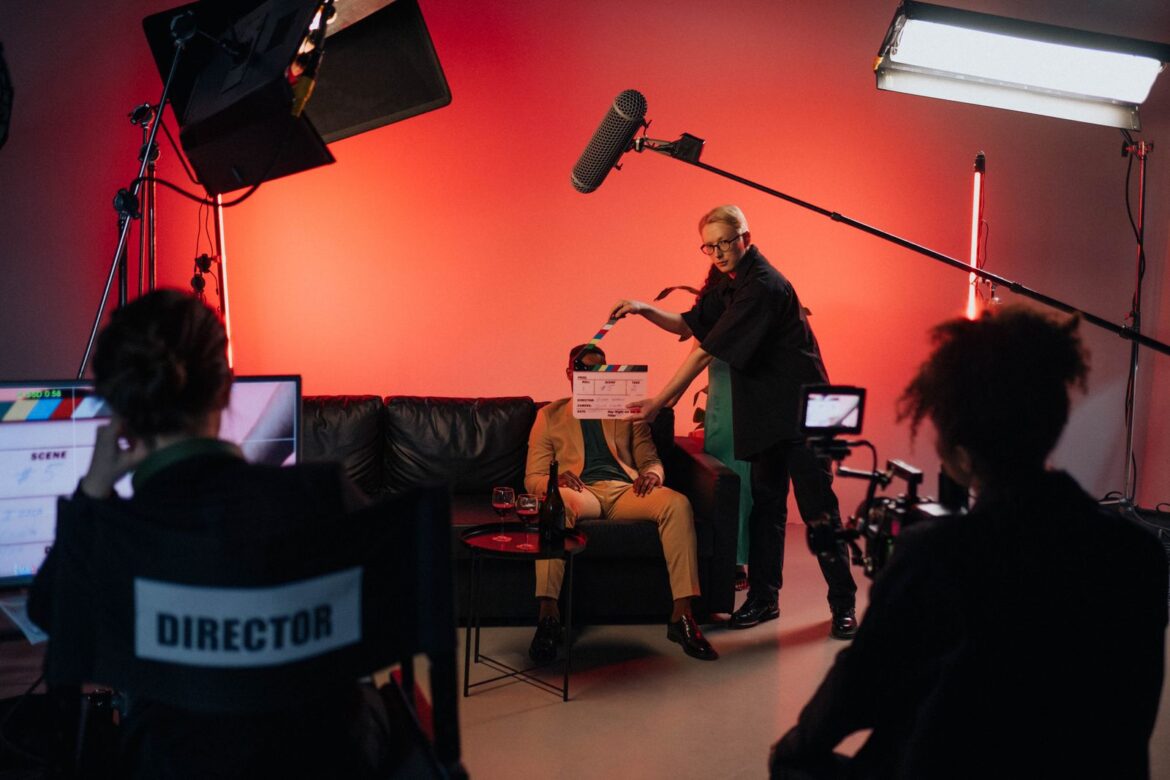 A film crew on a production set