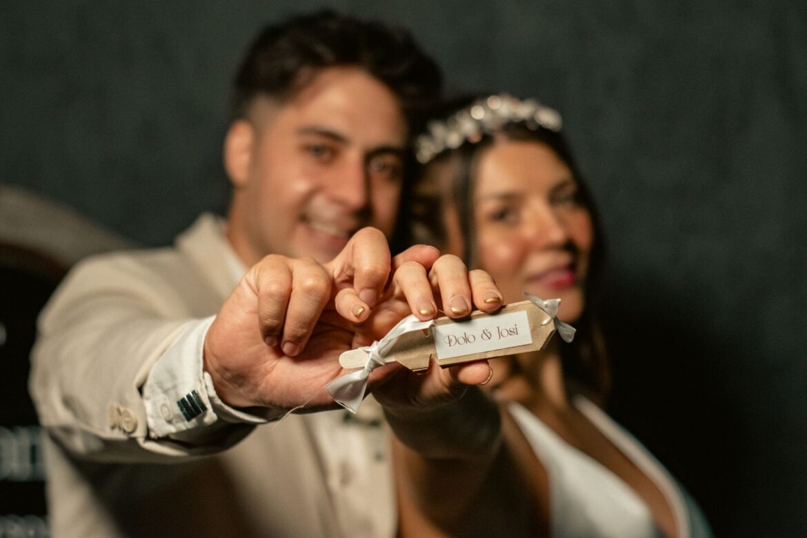 Wedding couple joyful celebration