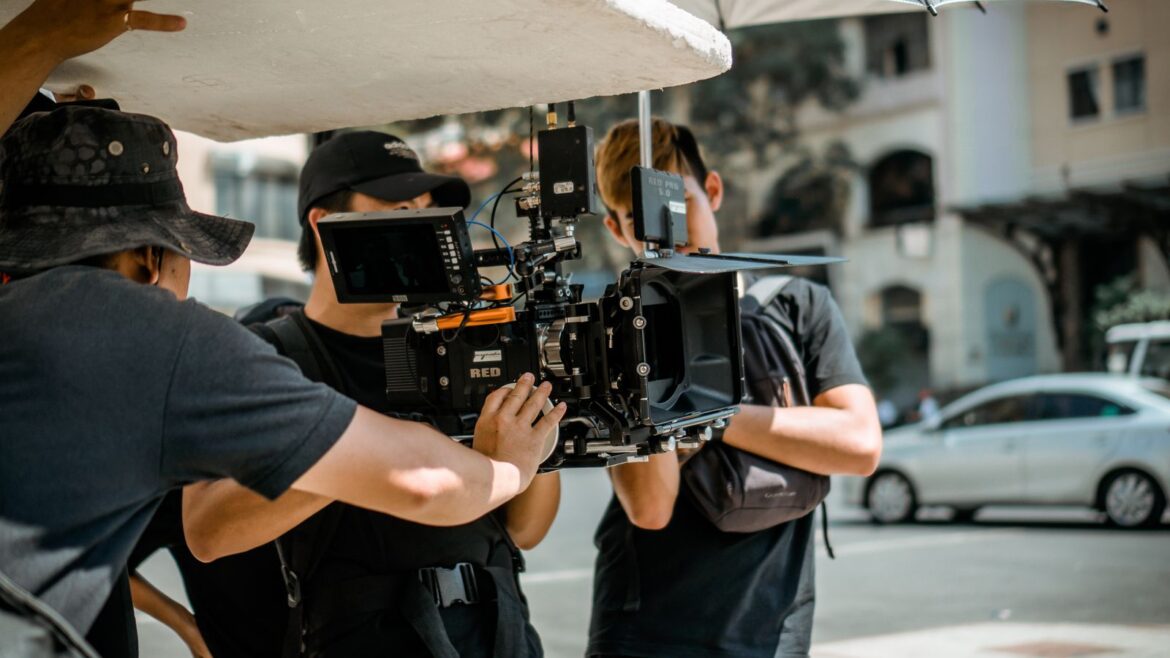 A film set with camera crew