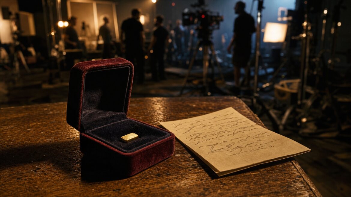 Small gold bar gift case on a film set after wrap of Korean drama Boss Kim