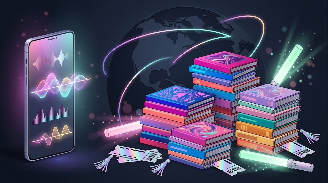 Conceptual image of digital streaming versus physical K-pop album sales and world tour