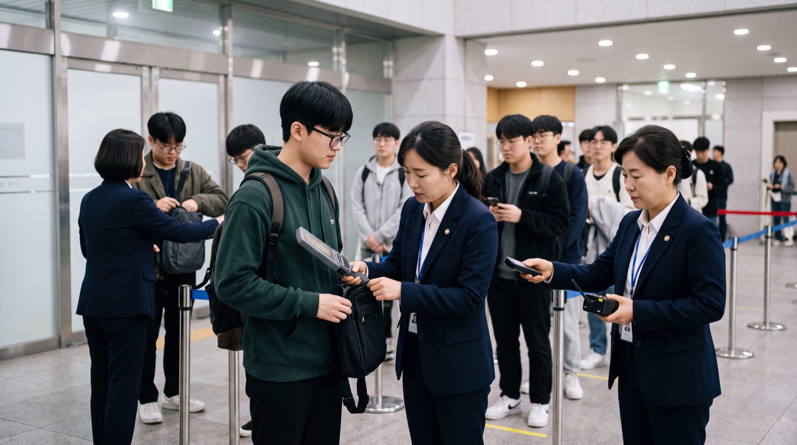 Exam center security screening illustration