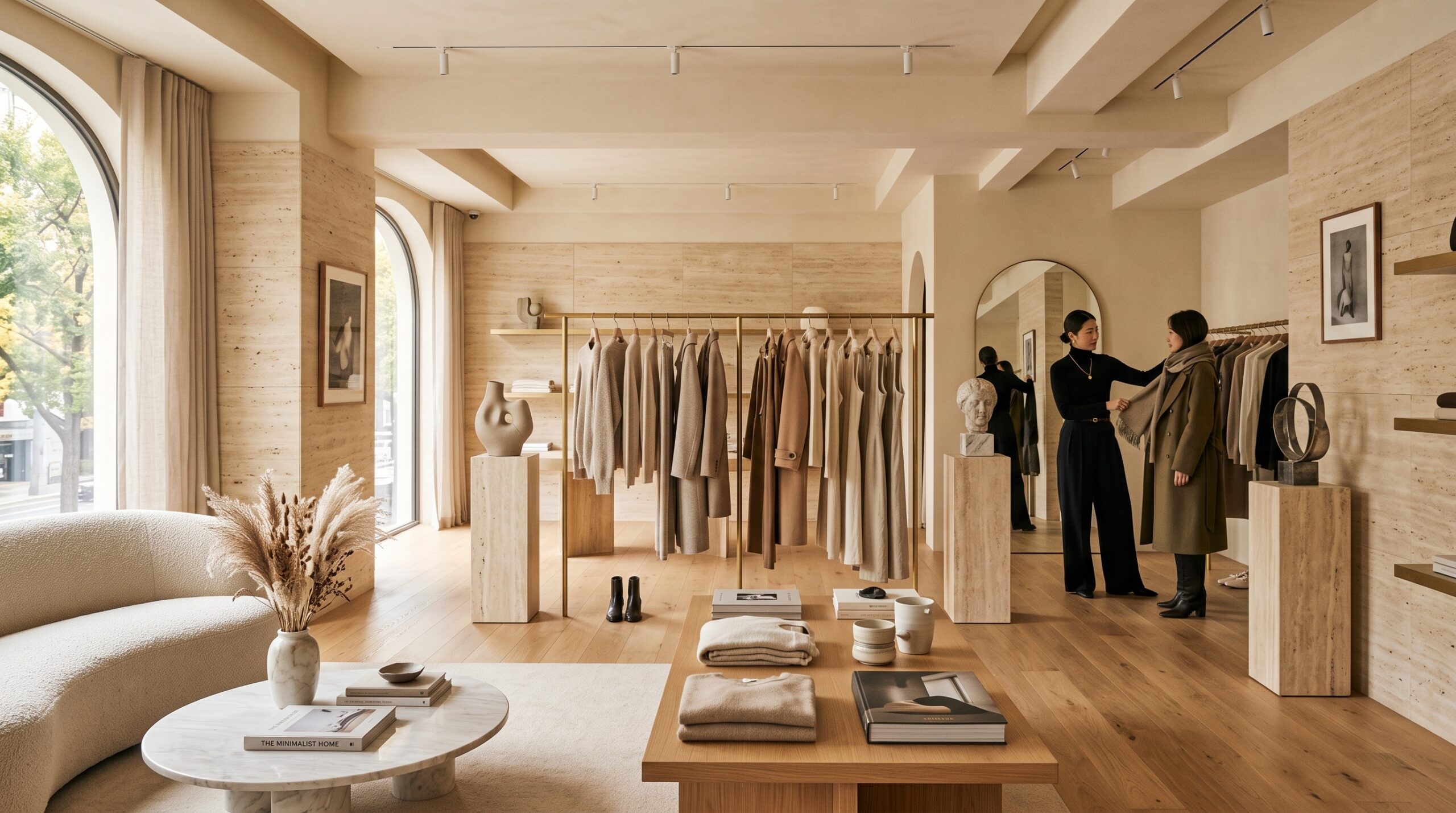 Fashion flagship boutique interior with style consultation