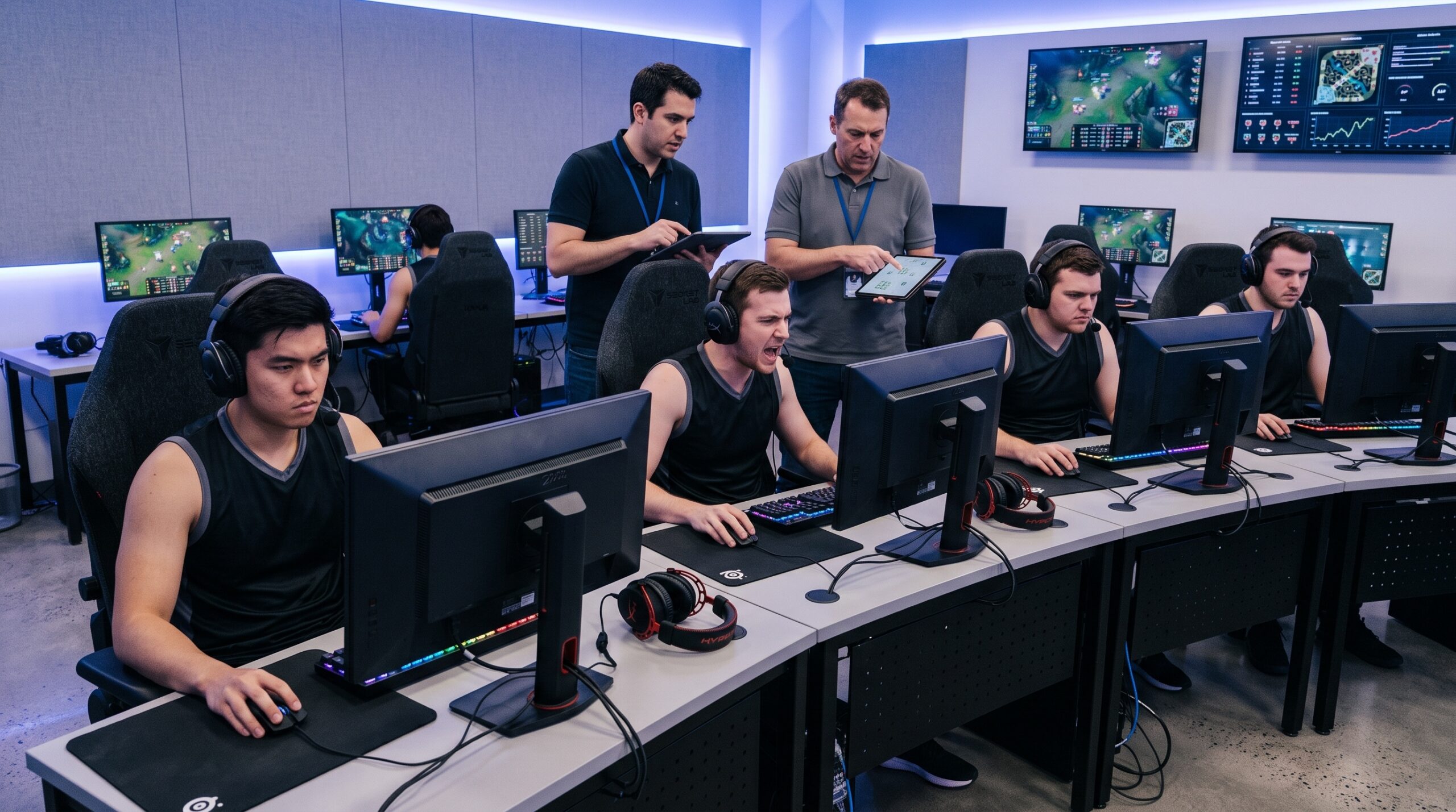 LCK team practicing at esports training facility