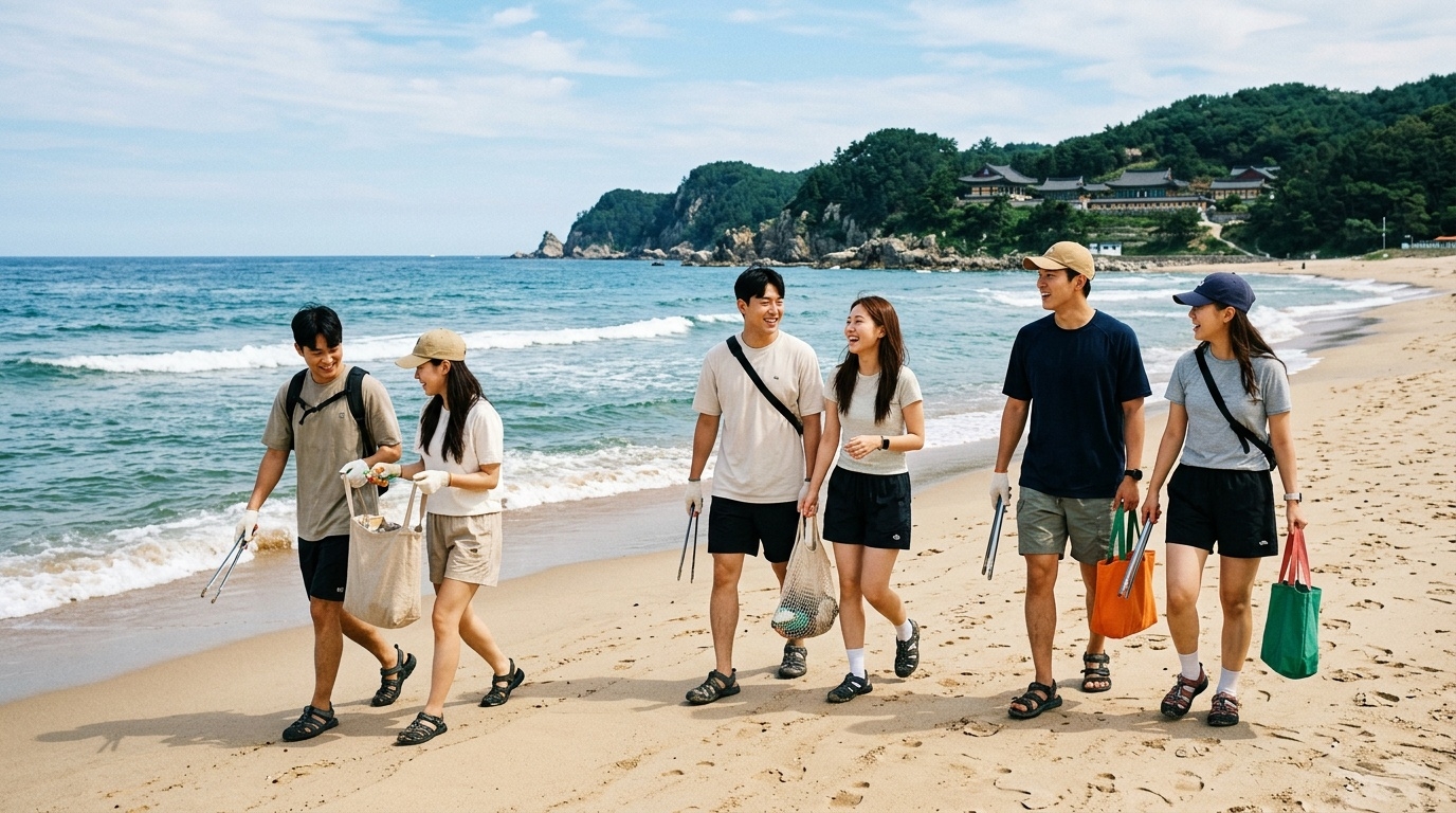 Beach plogging date activity near Naksansa Temple