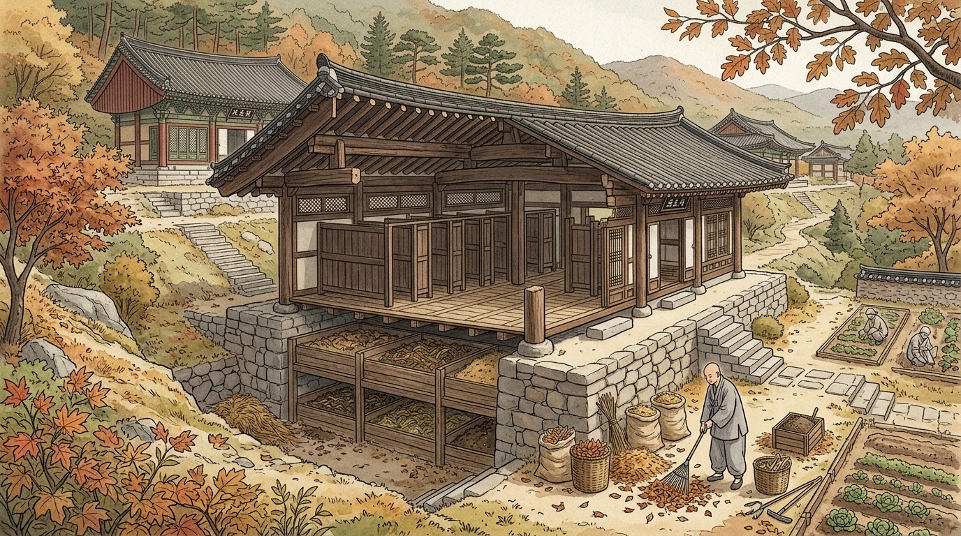 Traditional Korean temple restroom architecture