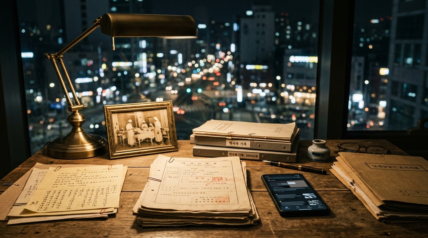 Historical archival documents editorial scene
