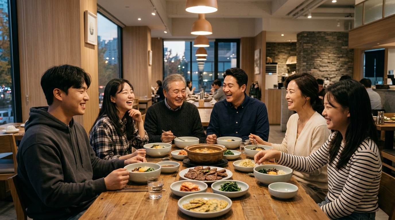 A relaxed Chuseok family meal at a restaurant