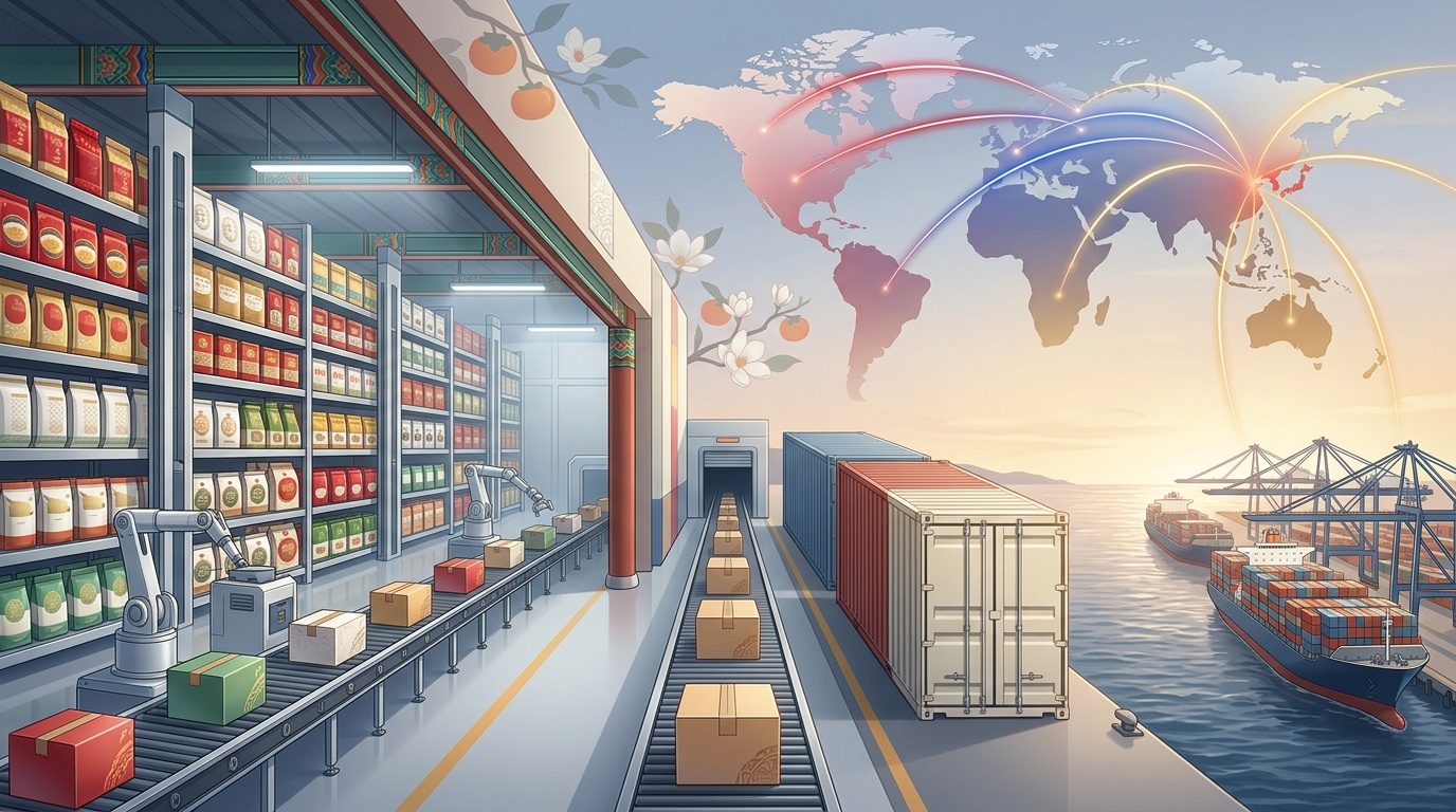 Illustration of K-food export logistics and global distribution