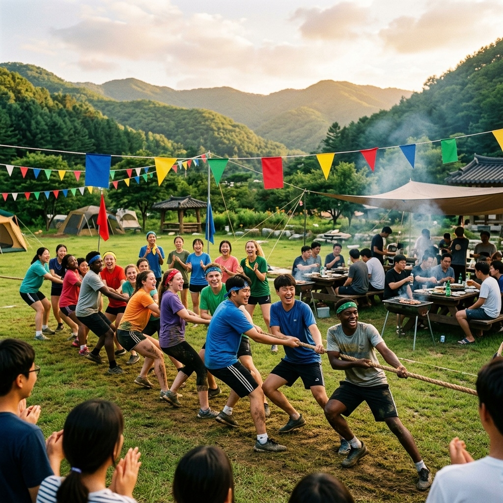 International participants playing a traditional Korean field day game in Hoengseong