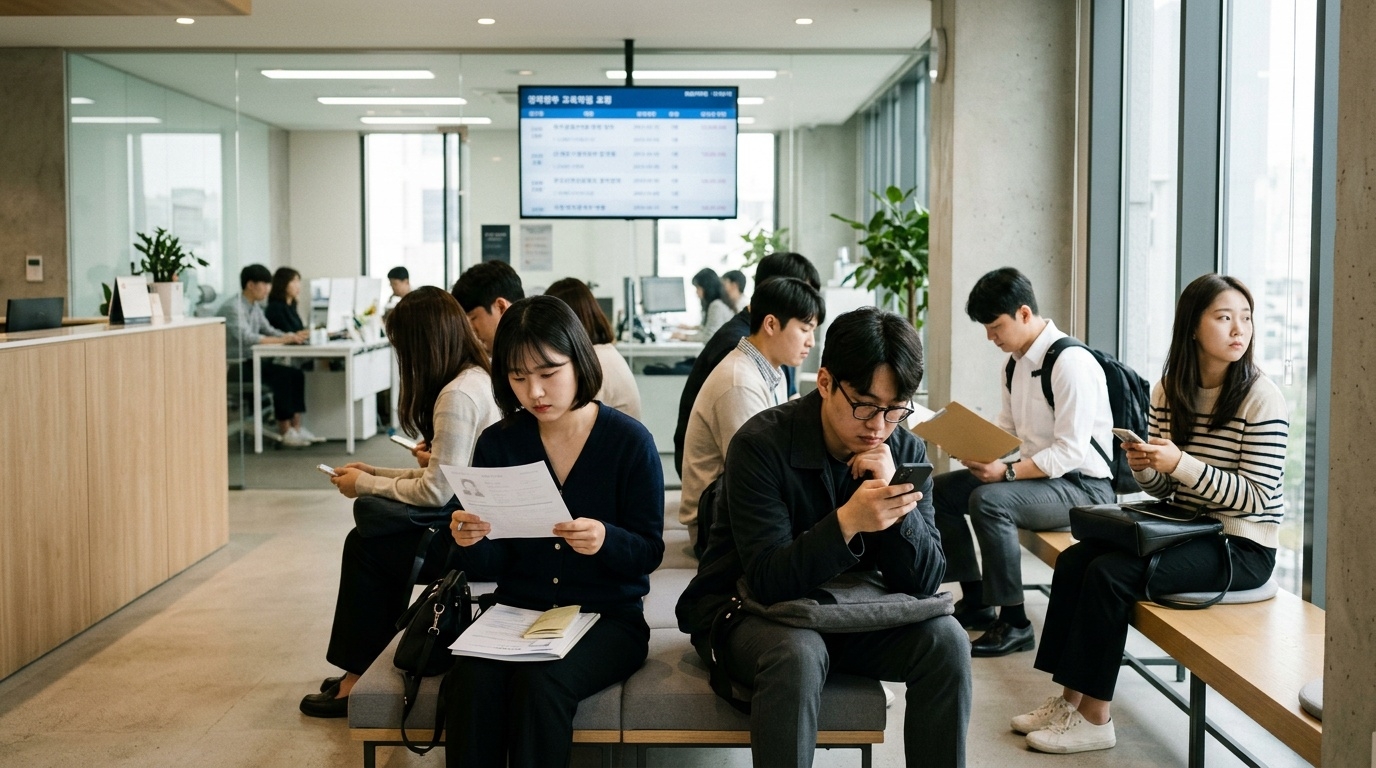 Young job seekers waiting at a career center in South Korea