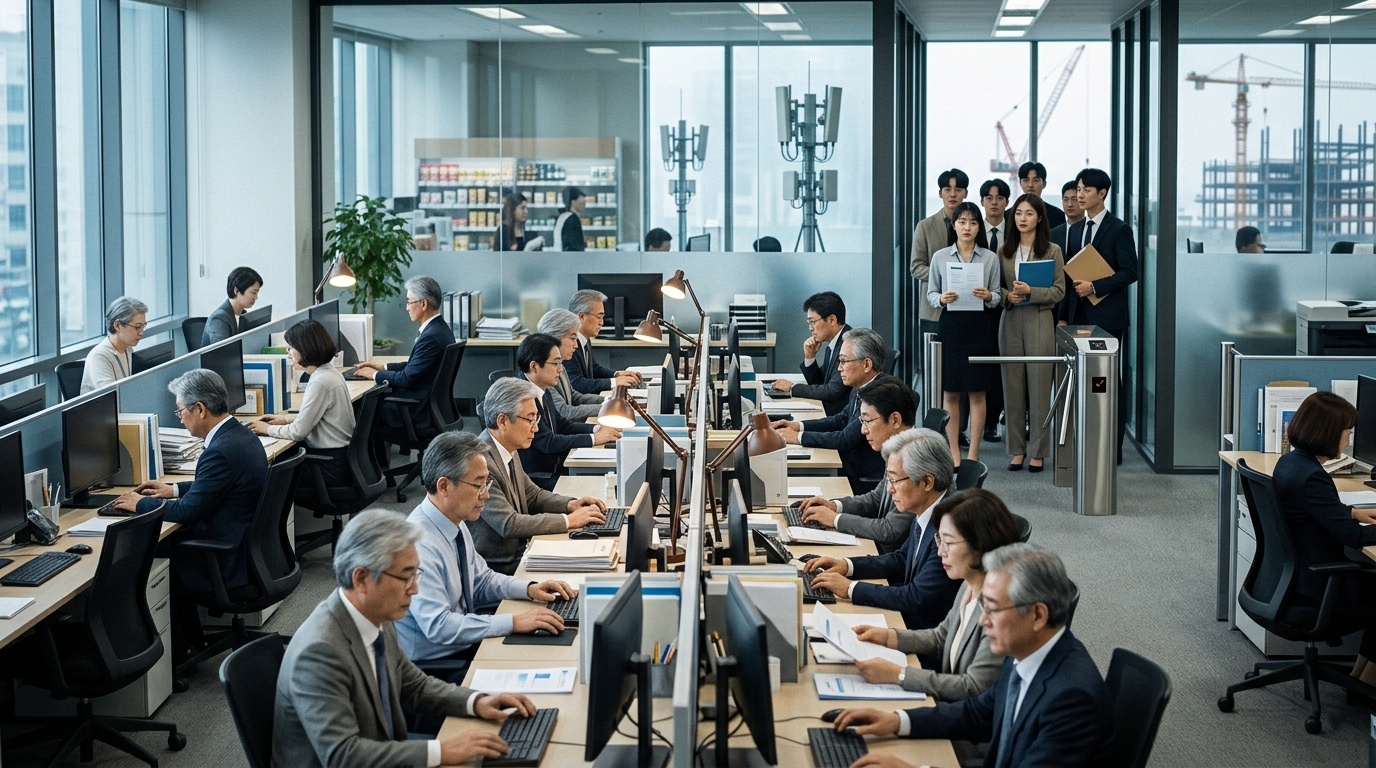 Korean corporate office with senior workers