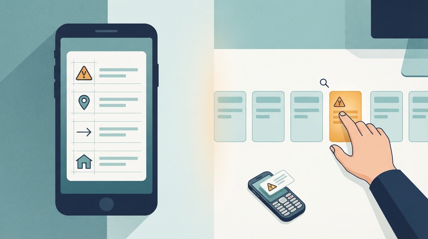 AI-generated editorial illustration: clearer safety messages and a sender reviewing duplicate notices