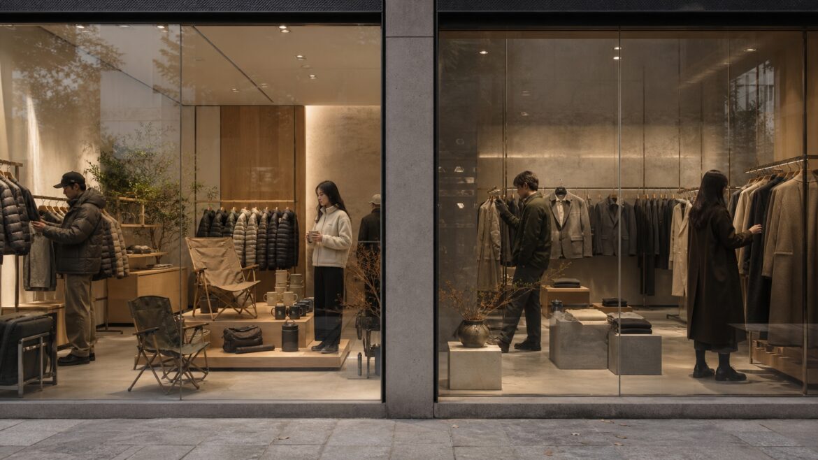 Conceptual editorial image of Korean fashion brands expanding retail presence in China