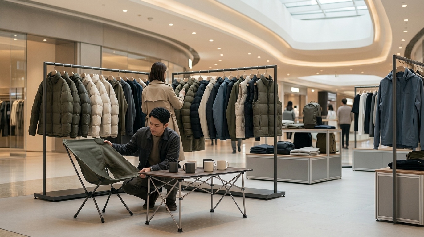 Integrated outdoor gear and apparel pop-up store concept in a Shanghai mall