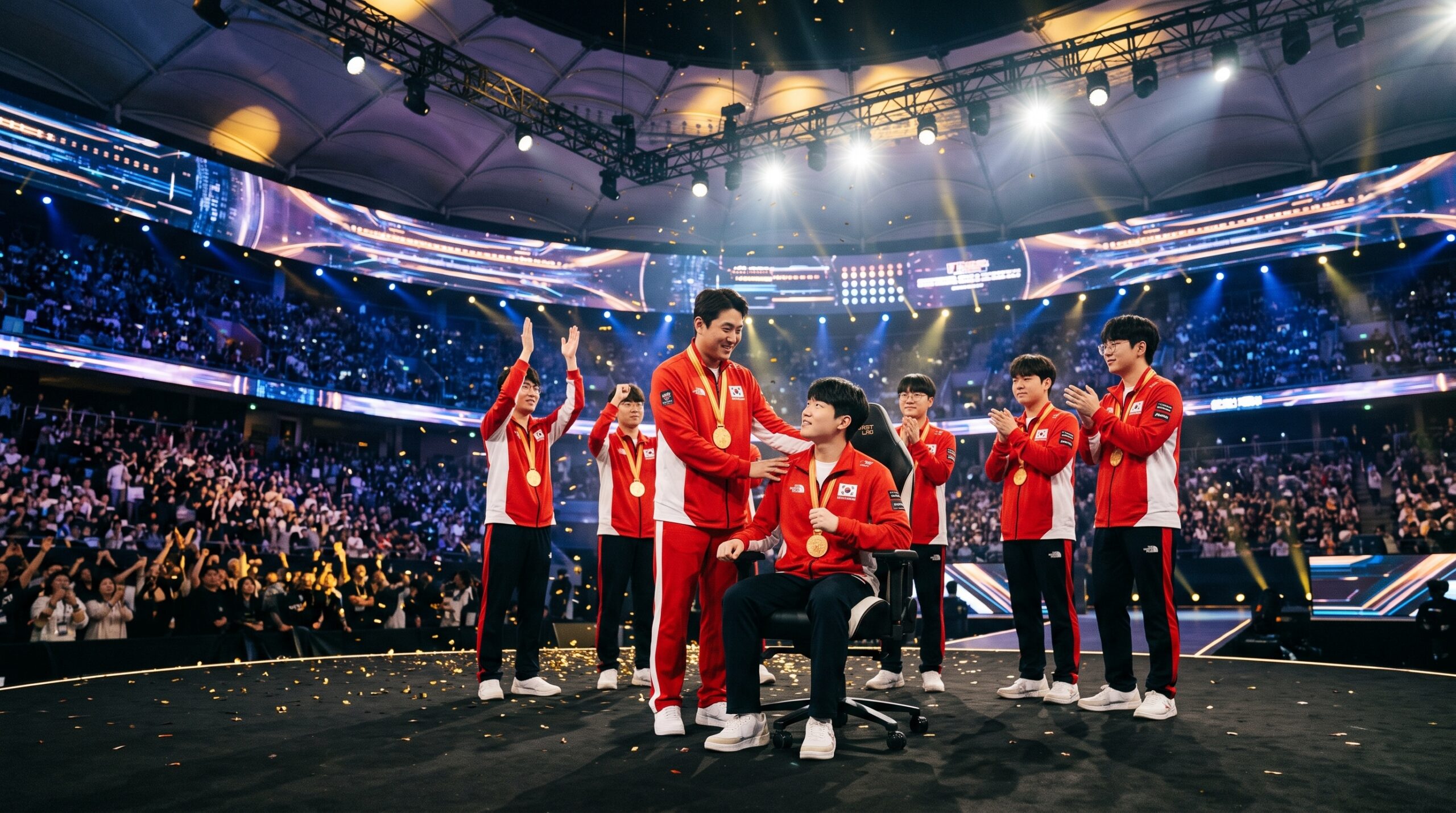 South Korea League of Legends team celebrating gold medal