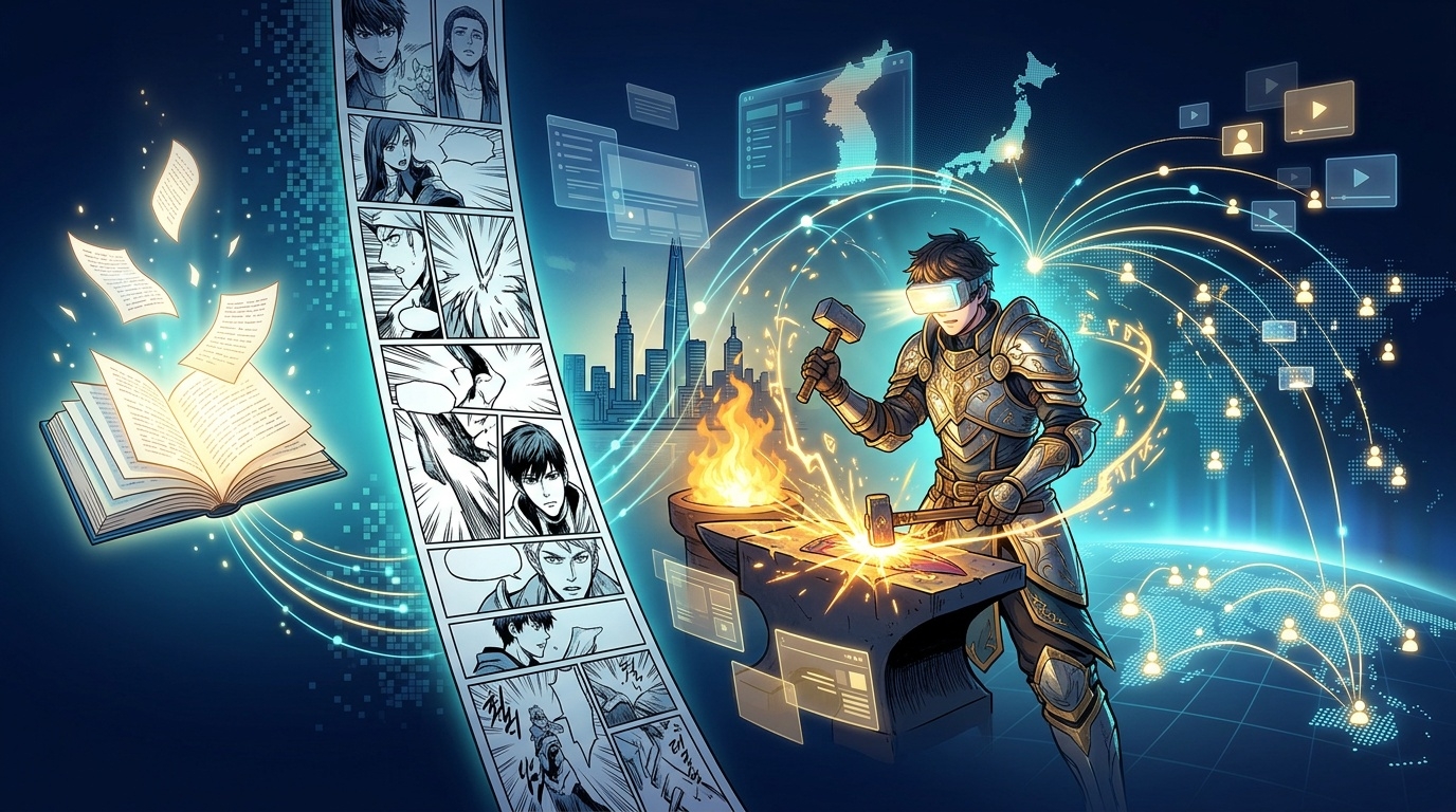 Overgeared web novel to webtoon to anime global journey illustration